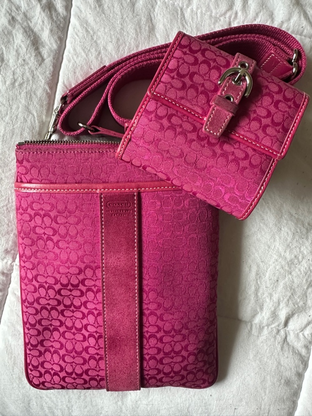 COACH Vintage Y2K Signature Stripe Crossbody W matching wallet/coin purse